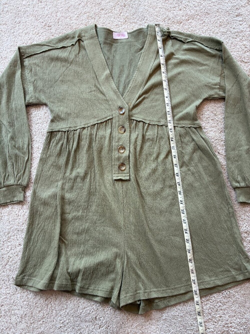 NWOT Pink Lily Green Long-Sleeve V-Neck Romper Jumpsuit - Picture 9 of 9